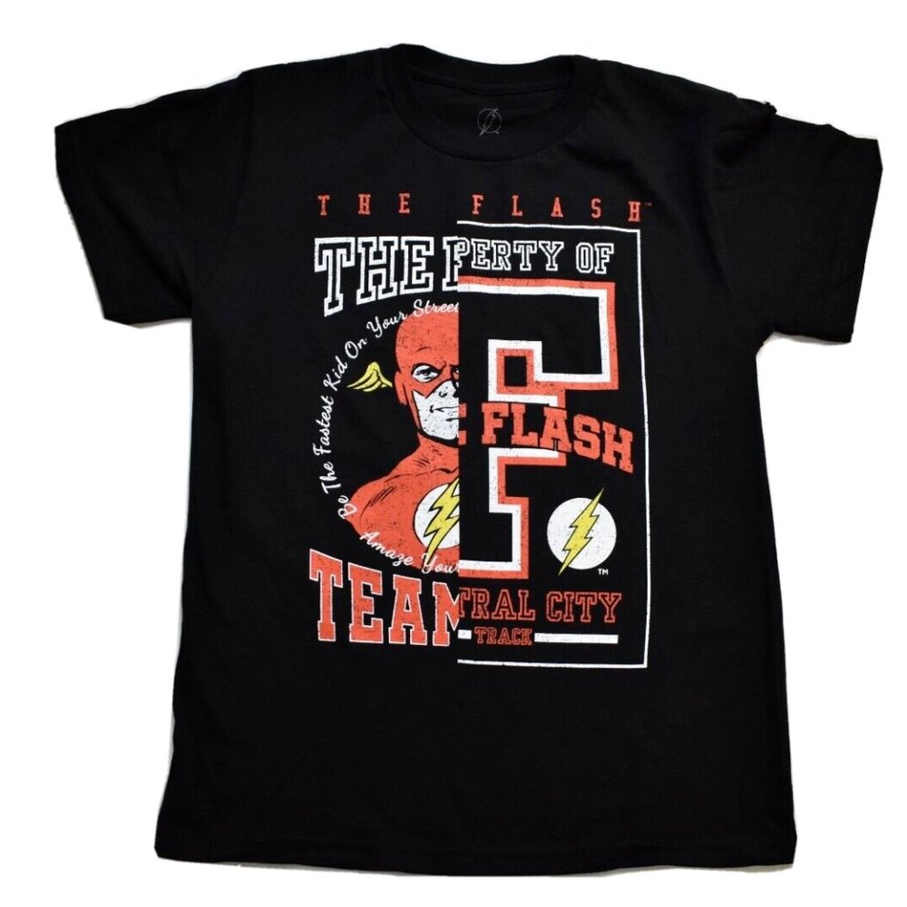 The Flash Youth Boys Property Of Central City Track Team Black Shirt New